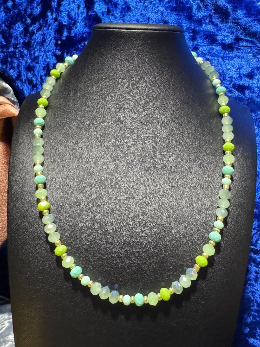 Beaded 8 Mm Tennis Necklace Light Green, Mint Green, Green AB, Olive Green 20+"